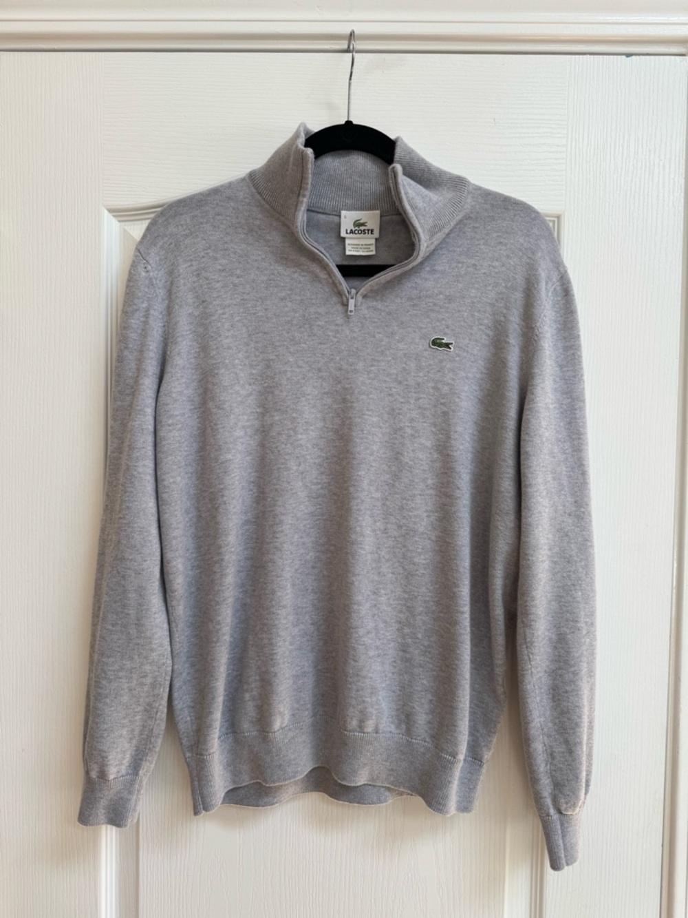Lacoste Men's Heather Gray Half-Zip Sweater with Green Crocodile